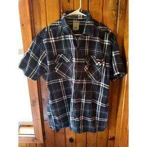 Dickies Dark Blue Plaid Casual Button Down ‎ Short Sleeve Size L